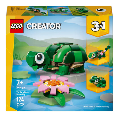 Lego Creator Tartaruga Com Nenúfar com tartaruga verde e flor nenúfar cor-de-rosa