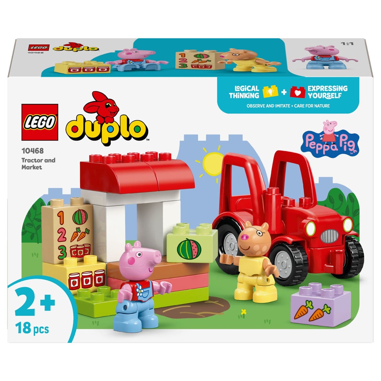 Lego Duplo Trator e Mercado com trator vermelho, mercado e figuras Peppa Pig