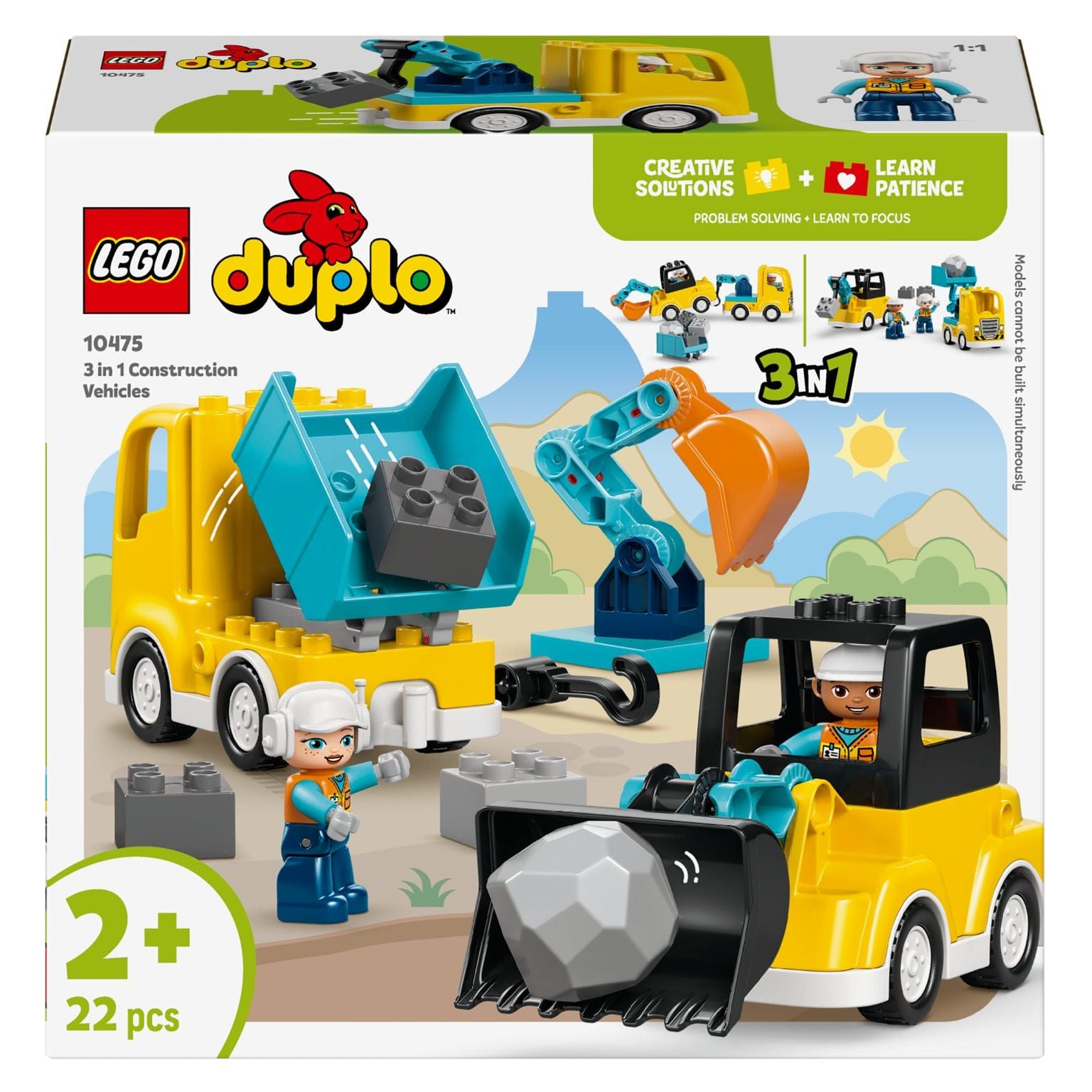 Lego Duplo Veículos de Construção 3 em 1 com camião, escavadora e peças DUPLO para brincar