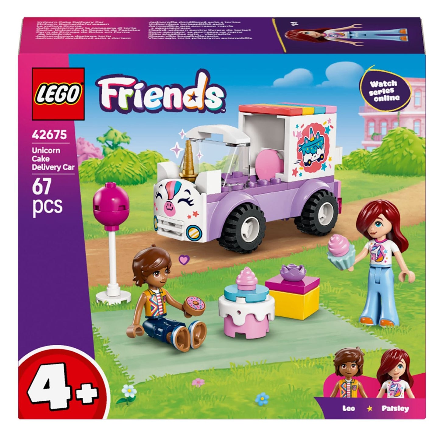 Lego Friends Carro de Entrega de Bolos em Forma de Unicórnio em tons pastel com mini personagens e doces