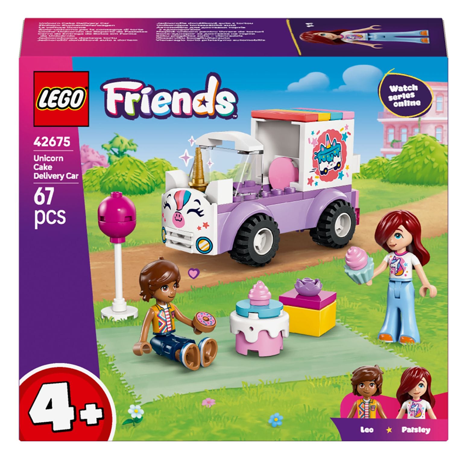Lego Friends Carro de Entrega de Bolos em Forma de Unicórnio em tons pastel com mini personagens e doces