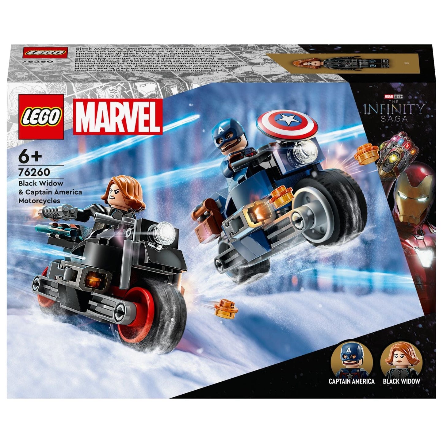 Lego Marvel Motos de Viúva Negra e Capitão América com duas motos e minifiguras em ação