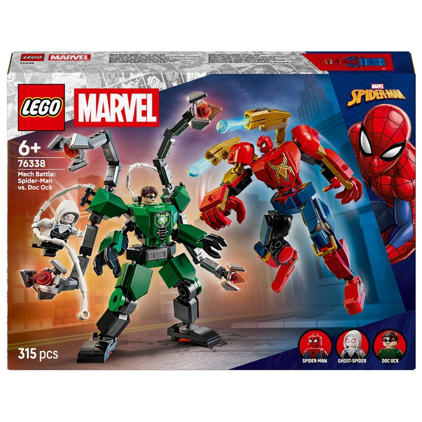 LEGO Marvel Batalha de Robôs Spider-Man contra Doc Ock com dois robôs e personagens Marvel