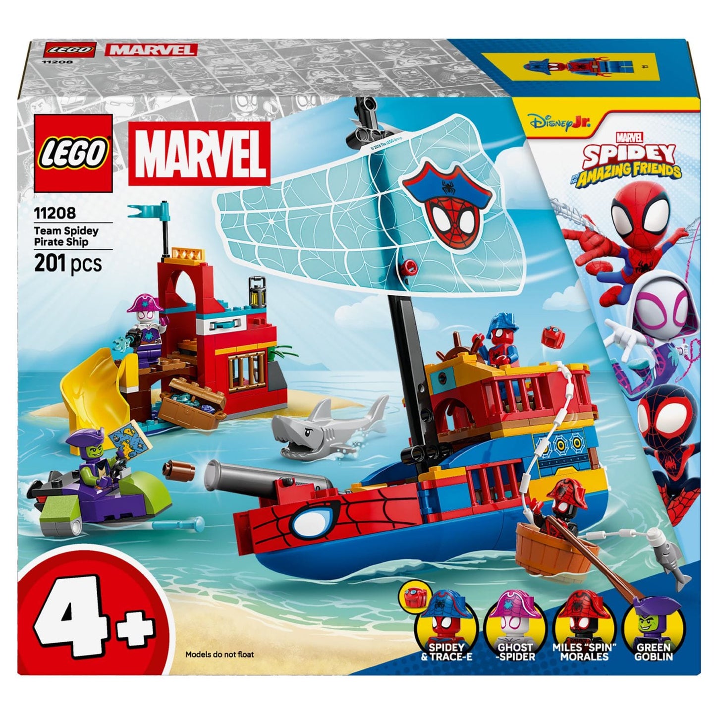 Lego Marvel Equipa Spidey – Barco Pirata com vela de teia, barco colorido e personagens Spidey em aventura