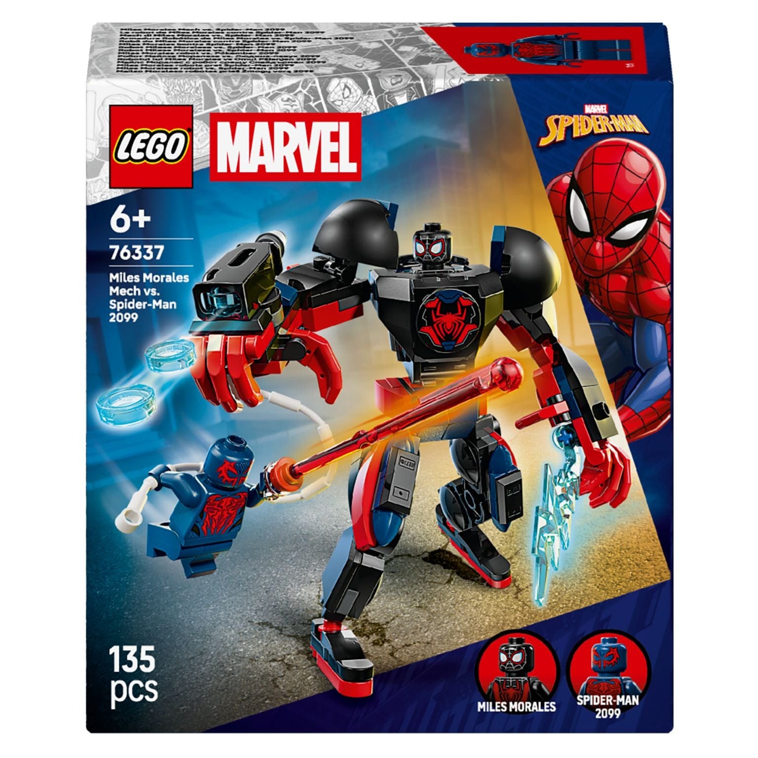 Lego Marvel Robô do Miles Morales contra Spider-Man 2099 em combate com minifiguras