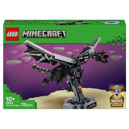 Caixa LEGO Minecraft O Dragão Ender com dragão preto sobre base