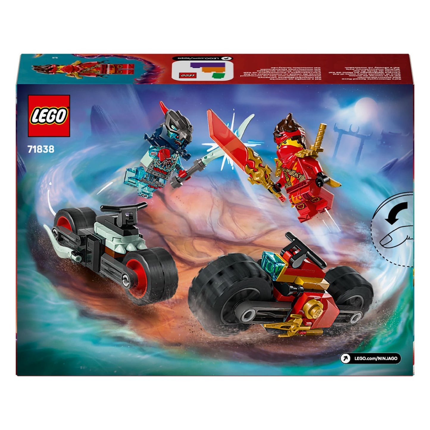 LEGO NINJAGO 71838 com motas de Kai e Batedor Draconiano Espectral