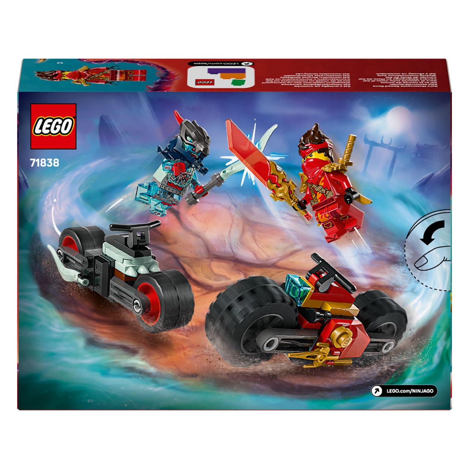 LEGO NINJAGO 71838 com motas de Kai e Batedor Draconiano Espectral