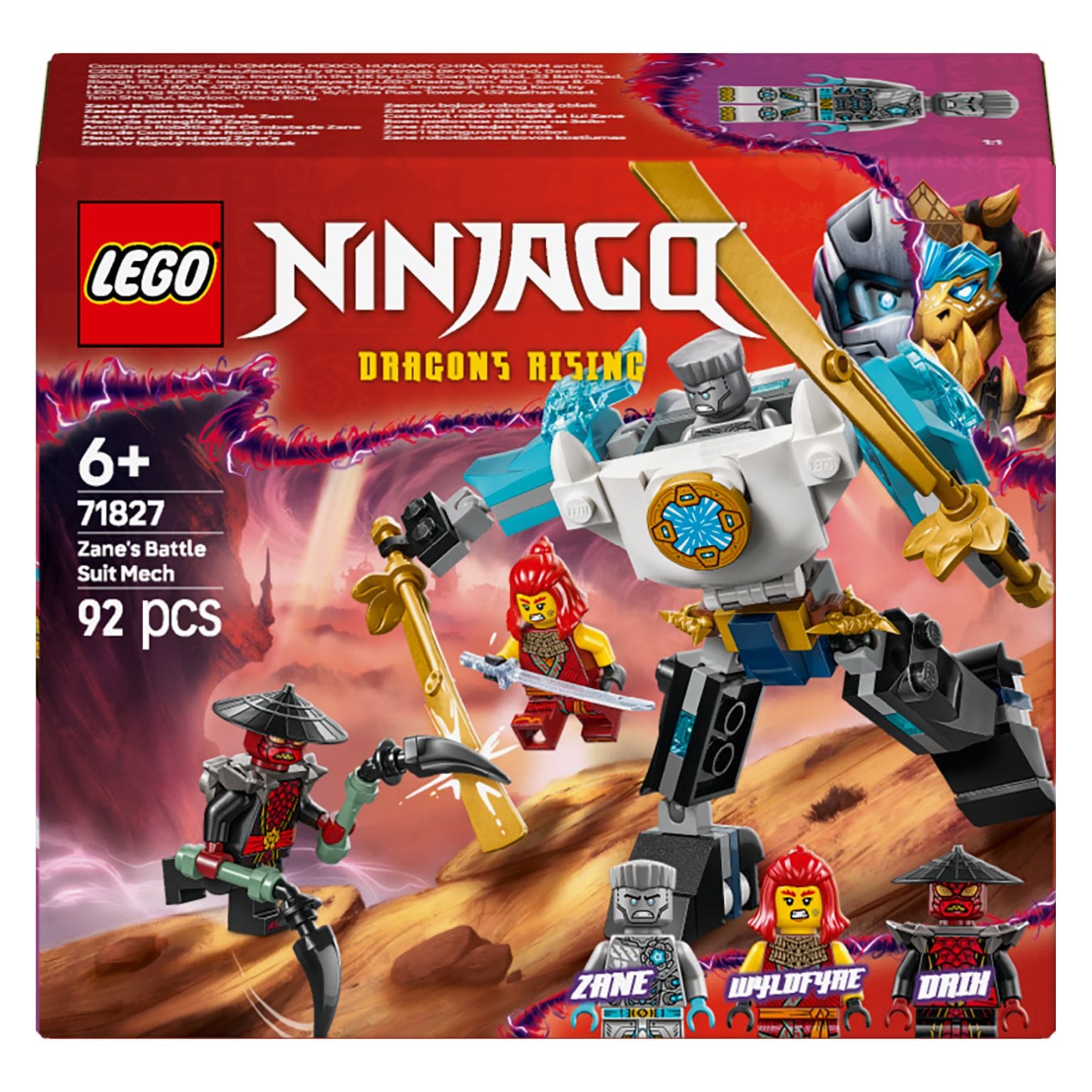 LEGO NINJAGO Fato de Combate de Robô do Zane 71827 com personagens