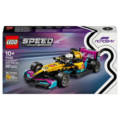 Lego Speed Champions Carro de Corrida Lego F1 Academy amarelo rosa azul com piloto e capacete