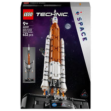 Lego Technic Foguetão do Sistema de Lançamento Espacial NASA Artemis montado em base de lançamento com tema espacial