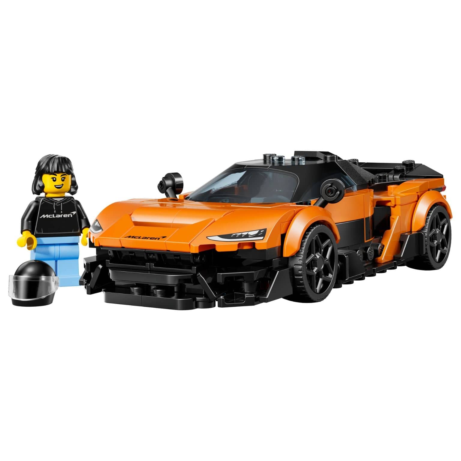 Lego Speed Champions McLaren W1 carro laranja e preto com minifigura piloto e capacete