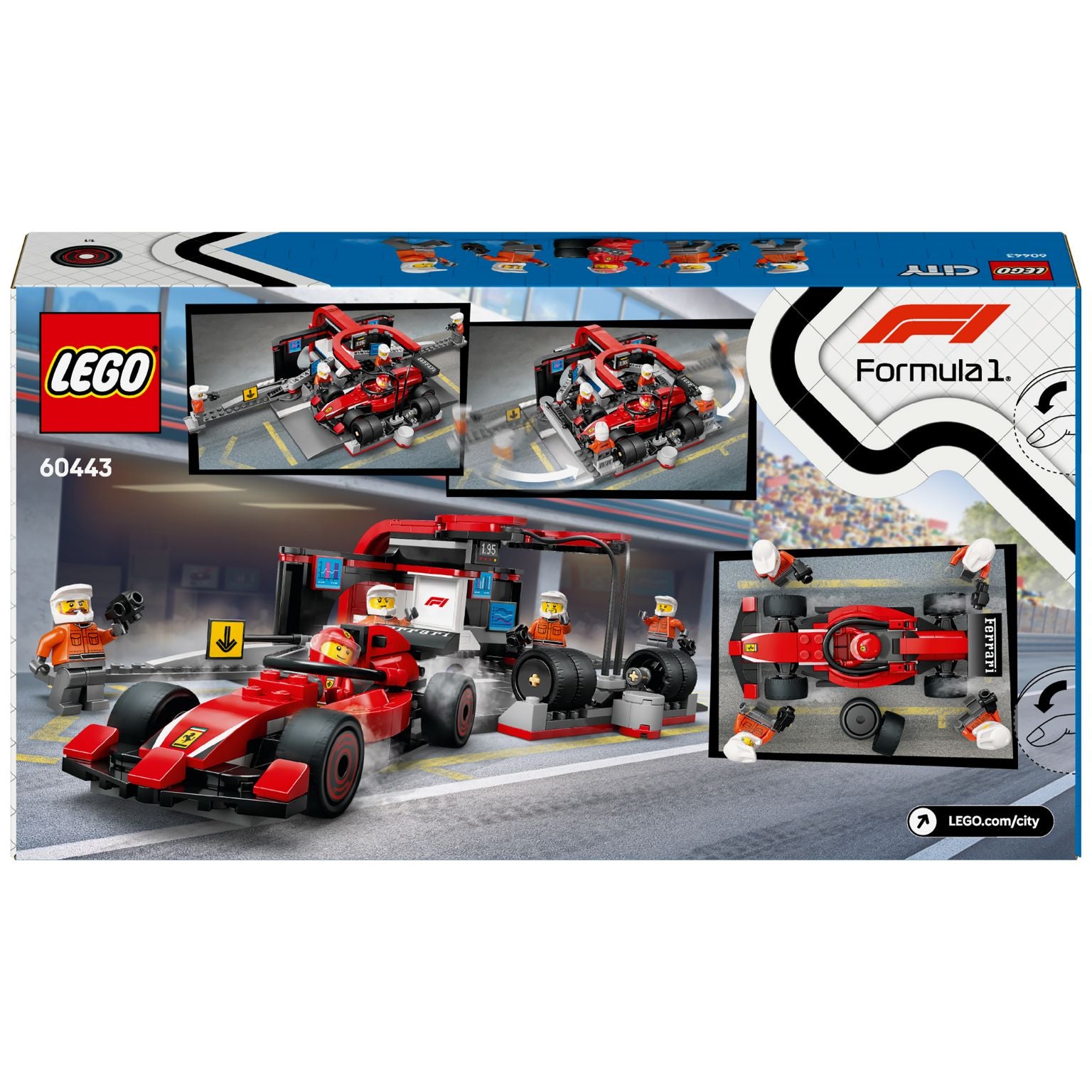 Lego City 60443 Boxe de F1 e Equipa da Boxe com Carro da Ferrari