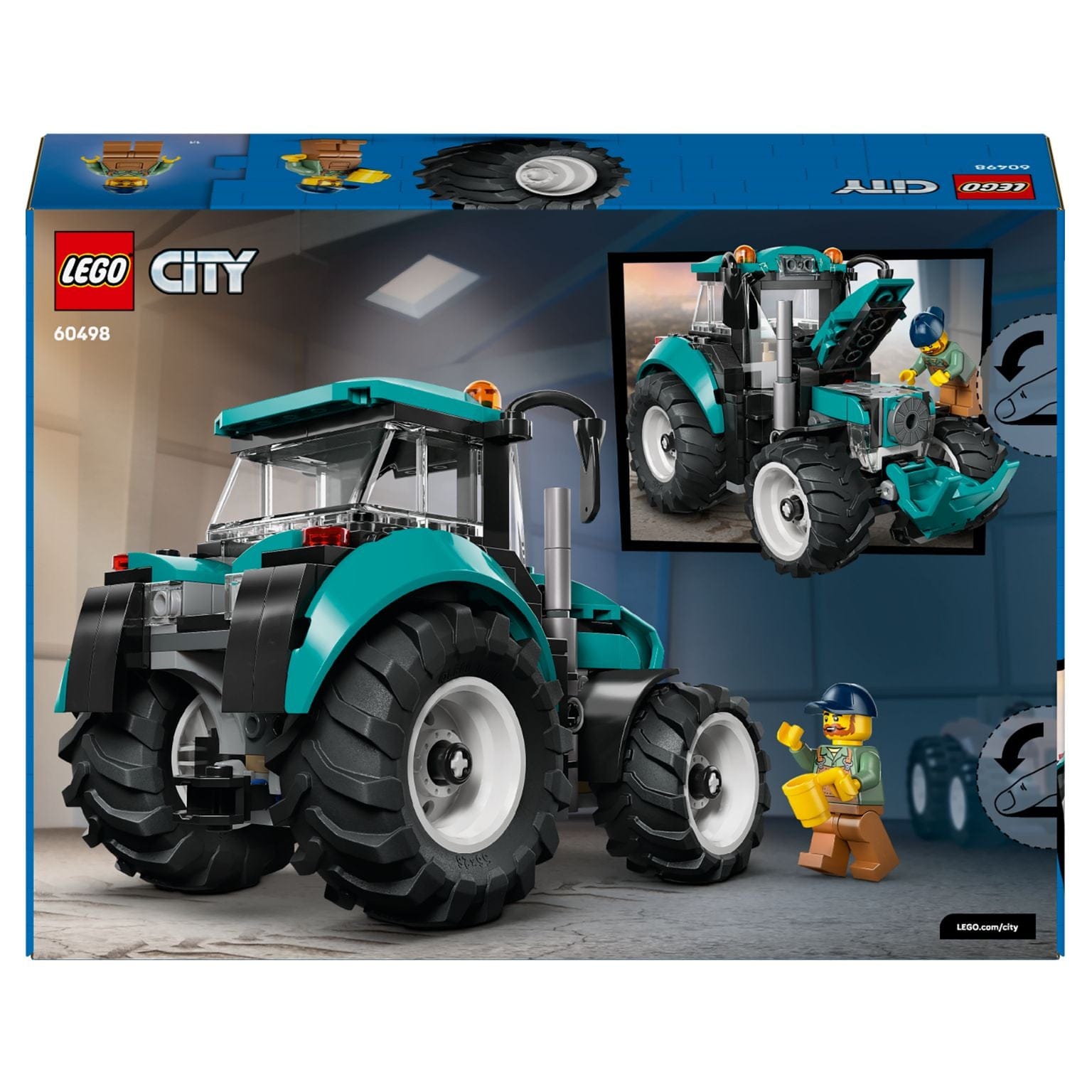 Lego City Trator em cor turquesa com agricultor, veículo de quinta para crianças