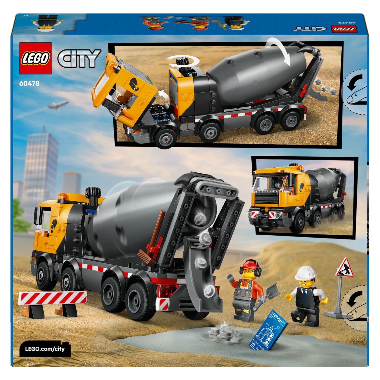 Lego City Camião com Betoneira com minifiguras e barreiras de obra