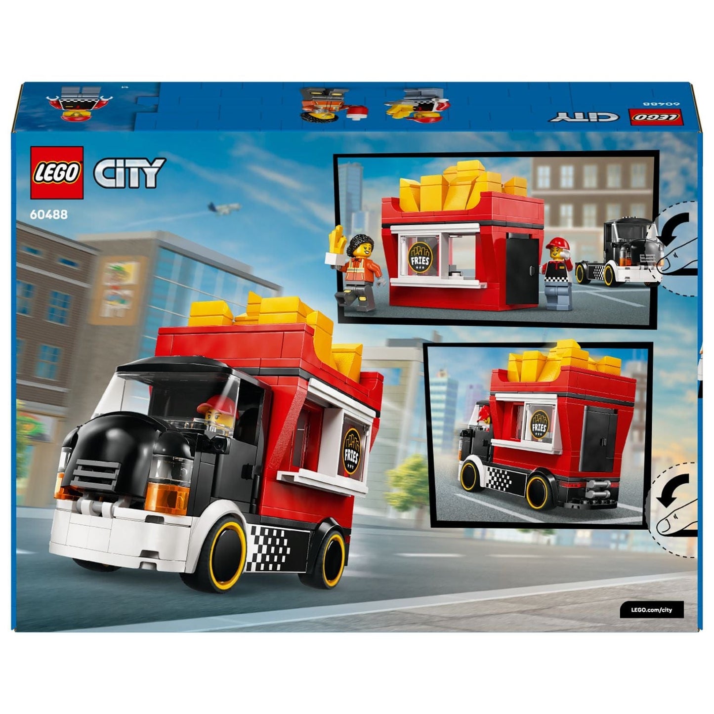 Lego City Carrinha de Fritos camião de comida vermelho com batatas fritas no topo e minifiguras