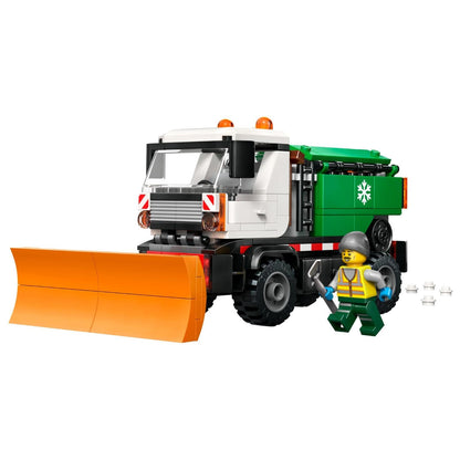 Lego City Limpa-neves montado com pá laranja e minifigura com pá
