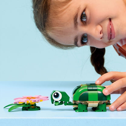 Lego Creator Tartaruga Com Nenúfar com tartaruga verde e flor nenúfar cor-de-rosa