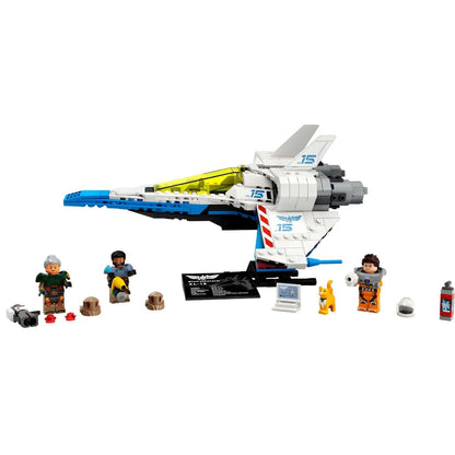 Nave espacial XL-15 LEGO montada com minifiguras de Buzz Lightyear e companhia
