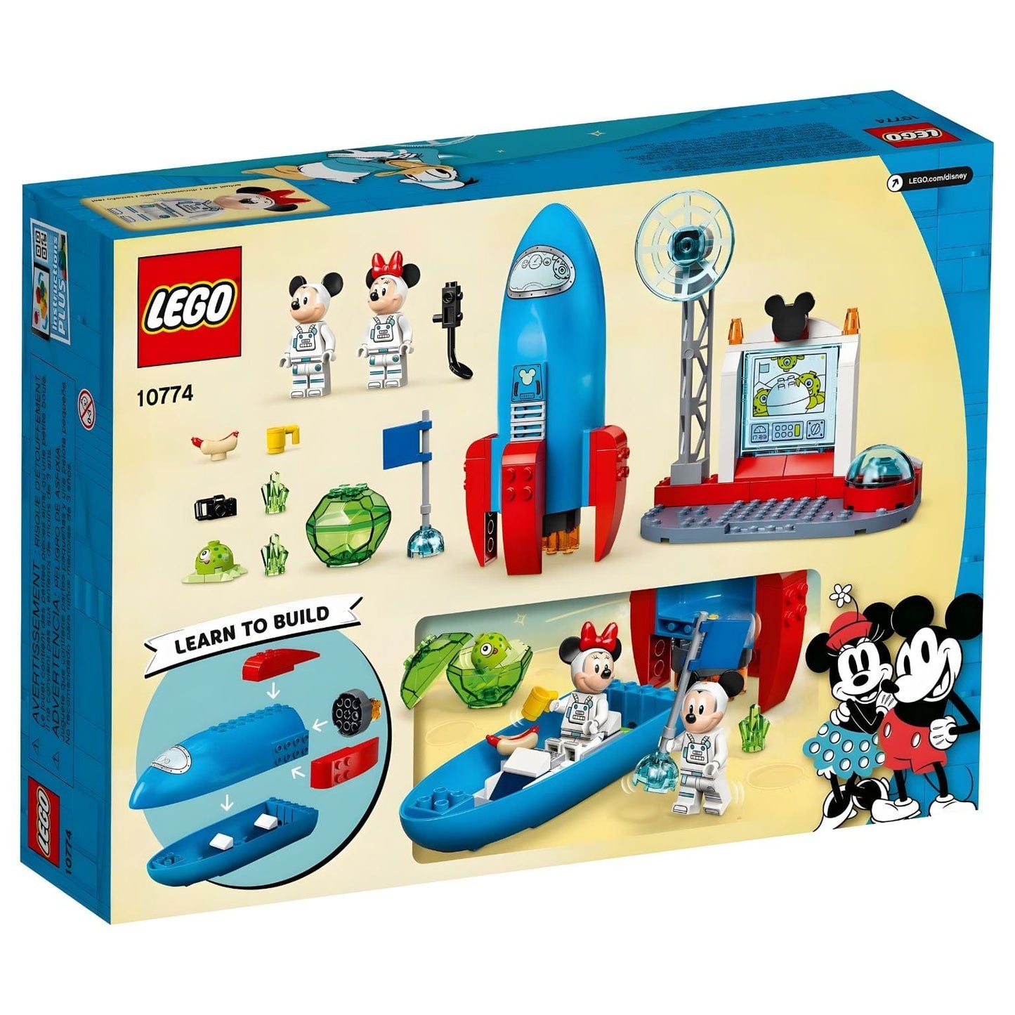 Lego Disney foguetão espacial com Mickey e Minnie astronautas e base de controlo