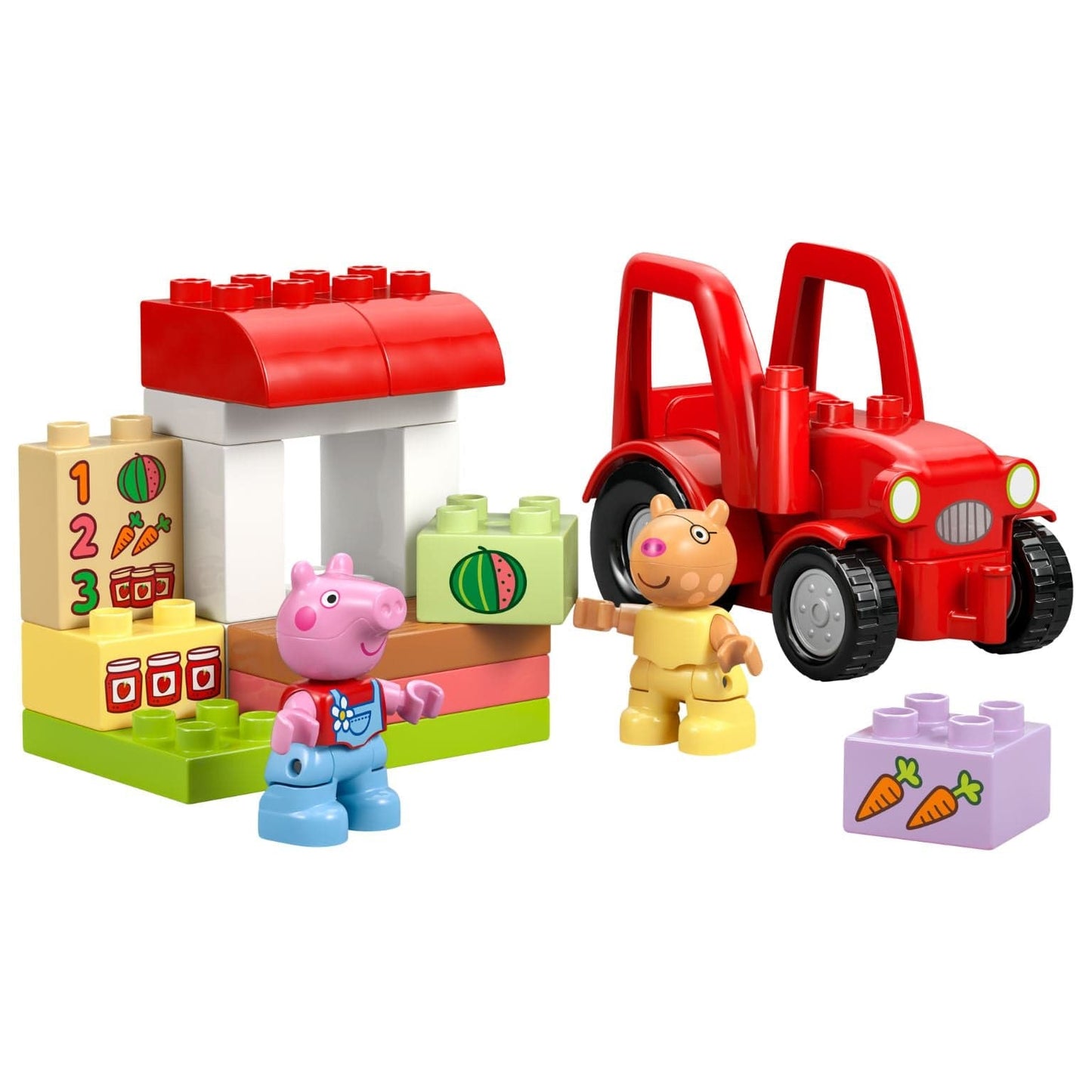 Lego Duplo Trator e Mercado com trator vermelho, mercado e figuras Peppa Pig