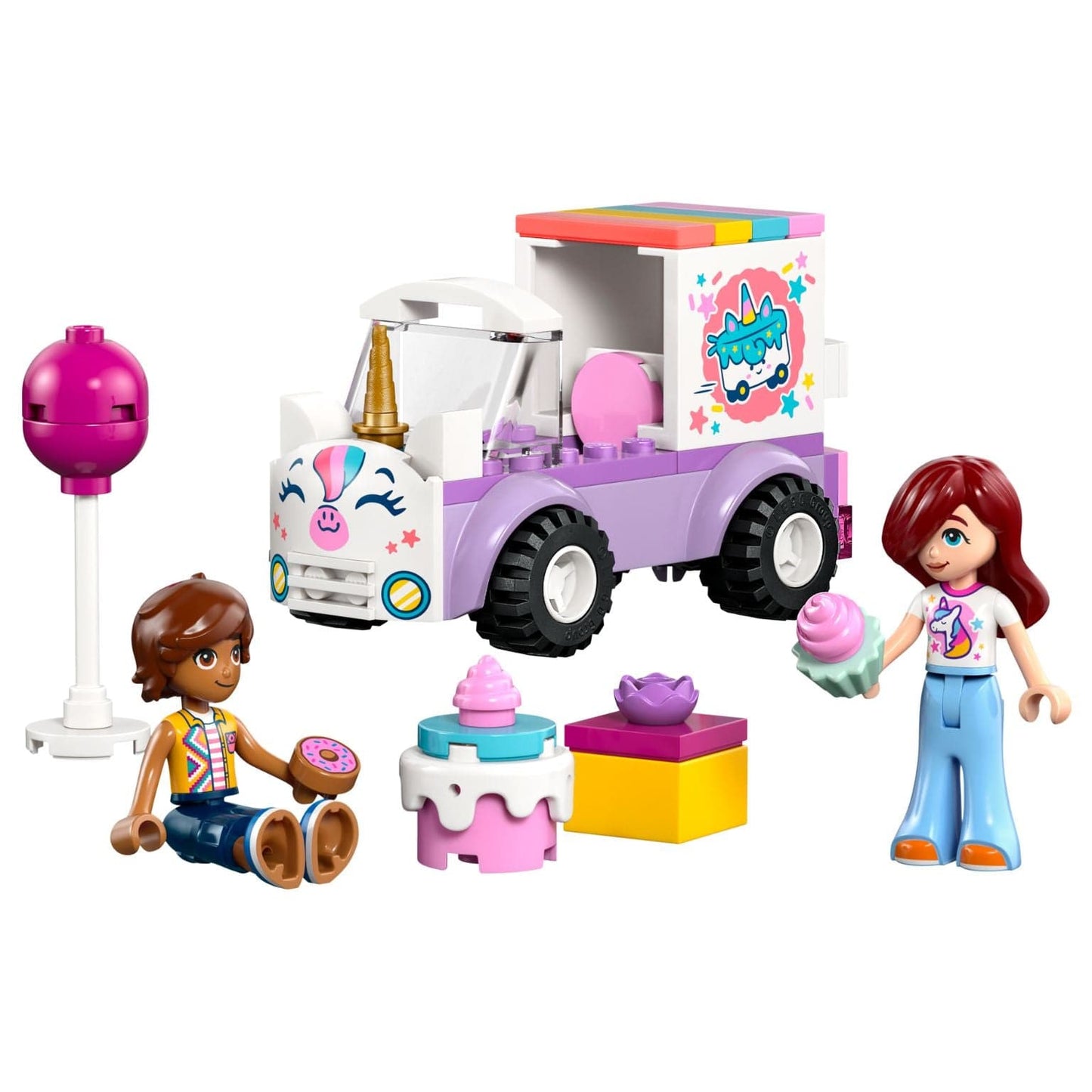 Lego Friends Carro de Entrega de Bolos em Forma de Unicórnio em tons pastel com mini personagens e doces