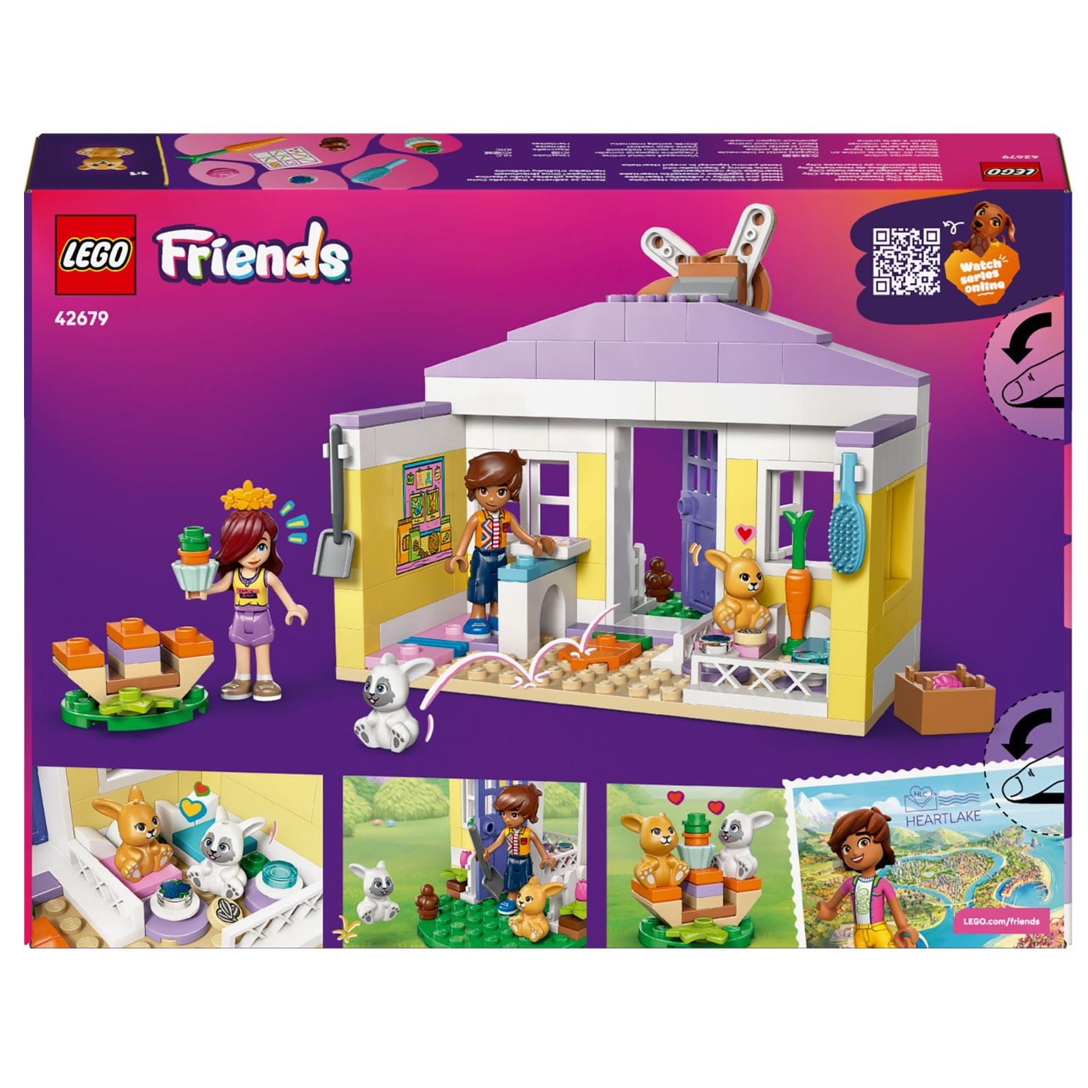 Lego Friends Hotel Coelhinho de Heartlake City com mini hotel e coelhinhos em cenário de Heartlake