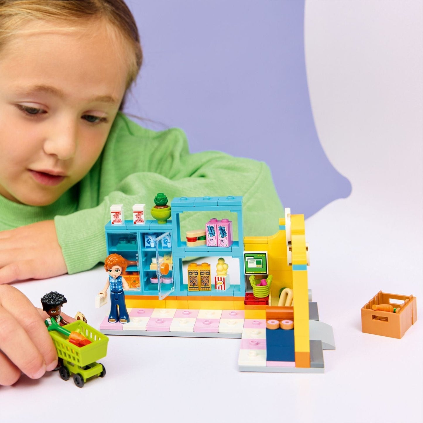 Lego Friends Minimercado de Heartlake City com carrinho de compras, alimentos e personagens Friends