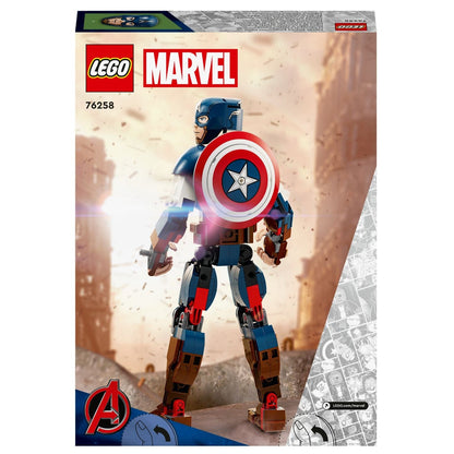 Parte de trás da caixa LEGO Marvel Figura de Construção de Capitão América