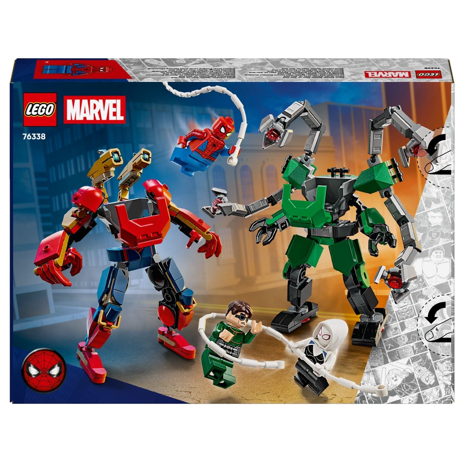 LEGO Marvel Batalha de Robôs Spider-Man contra Doc Ock com dois robôs e personagens Marvel