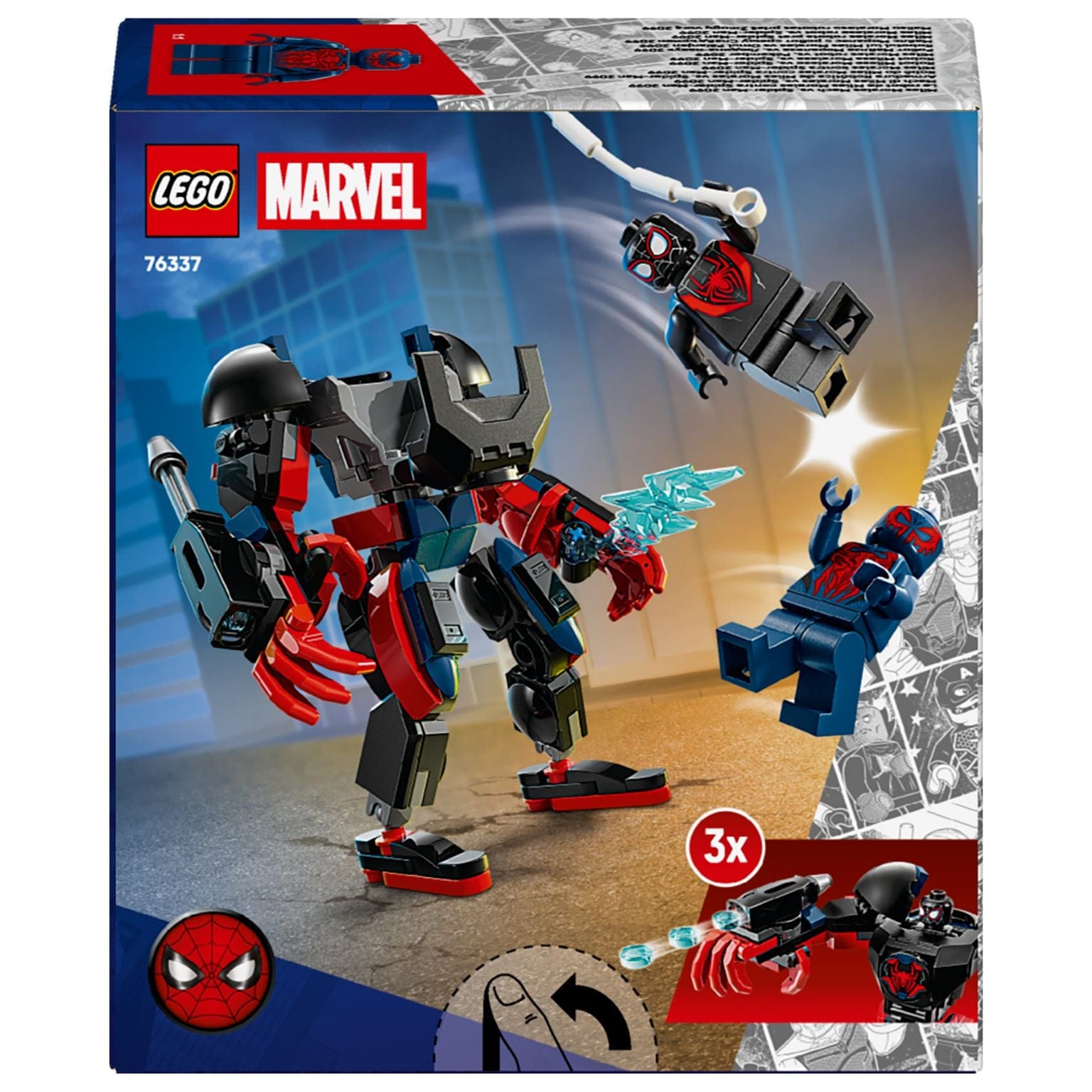 Lego Marvel Robô do Miles Morales contra Spider-Man 2099 em combate com minifiguras