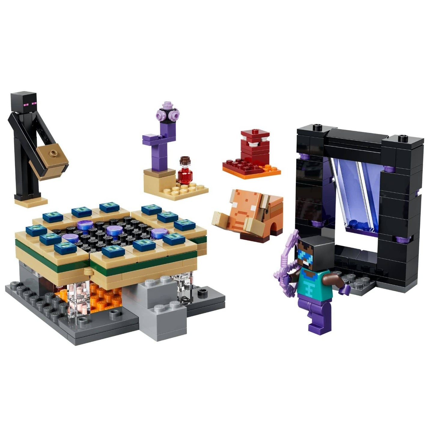 Lego Minecraft Jornada em Nether e Portal do End com portal, personagens Minecraft e cenário de aventura