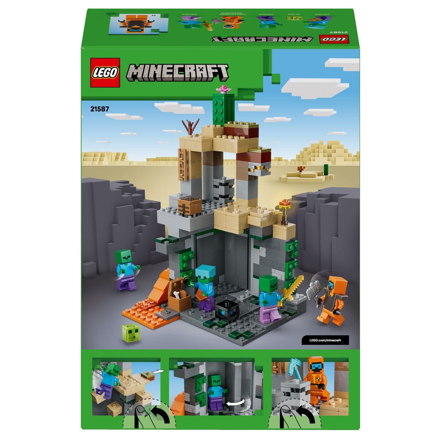 Lego Minecraft Masmorra de Zombies com cenário de masmorra e figuras para aventuras no Minecraft