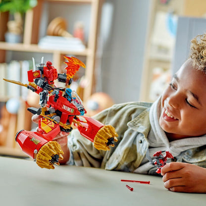Lego Ninjago Robô Motard da Tempestade do Kai veículo vermelho com robô ninja e efeitos de chama