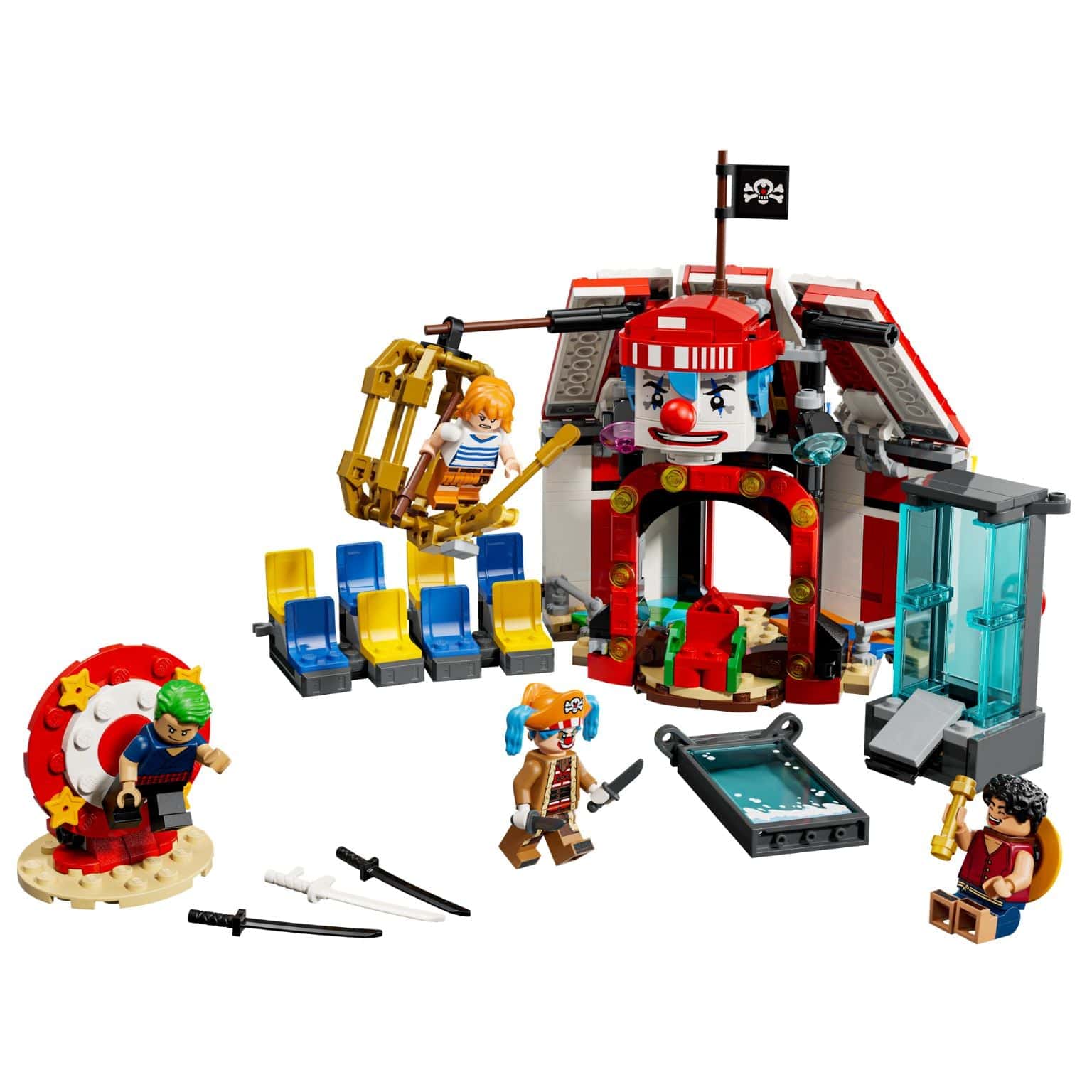 LEGO One Piece Tenda de Circo do Buggy o Palhaço com tenda colorida e personagens em cenário de aventura