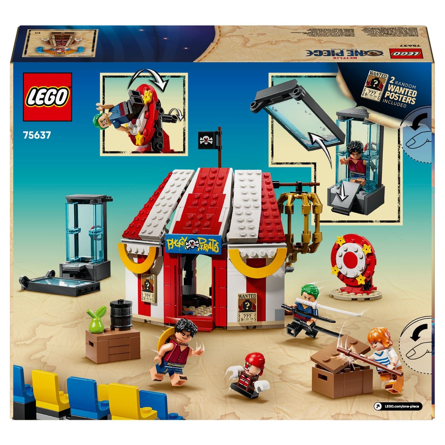 LEGO One Piece Tenda de Circo do Buggy o Palhaço com tenda colorida e personagens em cenário de aventura