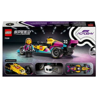 Lego Speed Champions Carro de Corrida Lego F1 Academy amarelo rosa azul com piloto e capacete