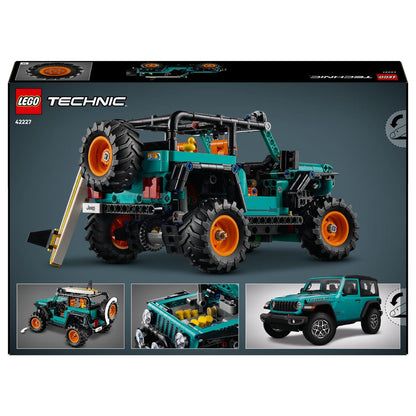 Lego Technic SUV Jeep Wrangler Rubicon todo-o-terreno cor turquesa com jantes laranja e visual aventureiro