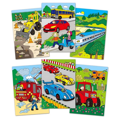 Livro de colorir Water Magic Veículos Galt com caneta de água e desenhos de carros, autocarro e camiões