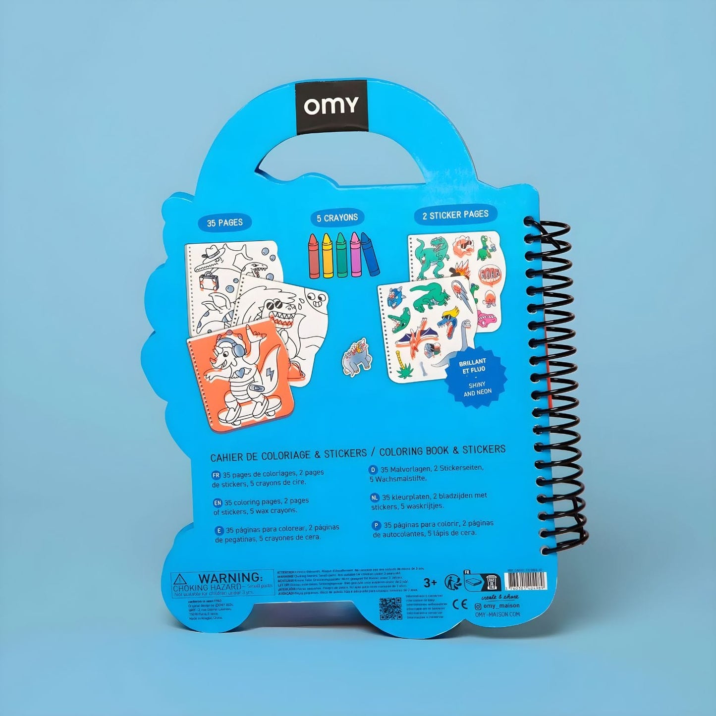 Livro OMY Dino com cenas pré-históricas para colorir
