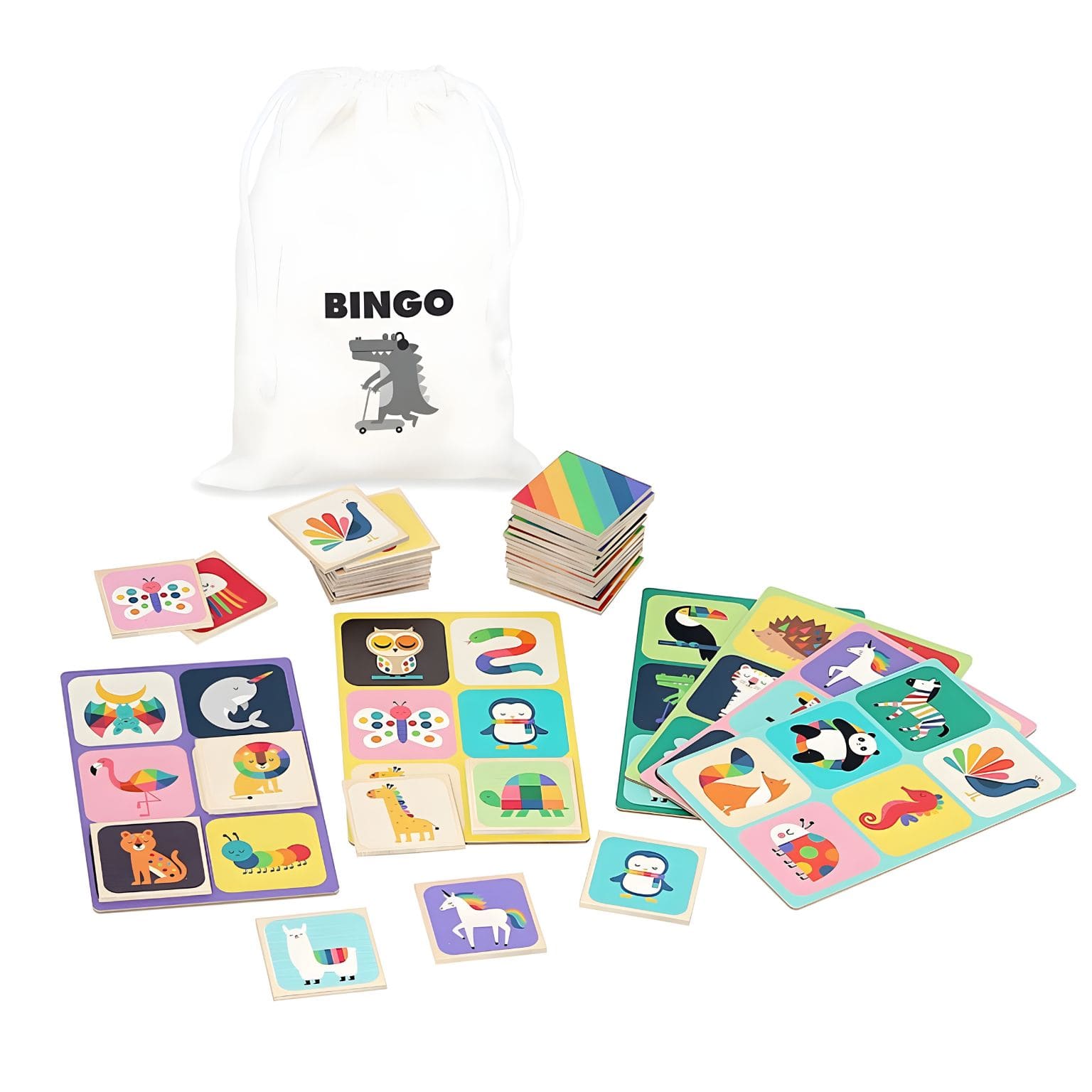 Jogo de loto infantil com animais coloridos para brincar e aprender