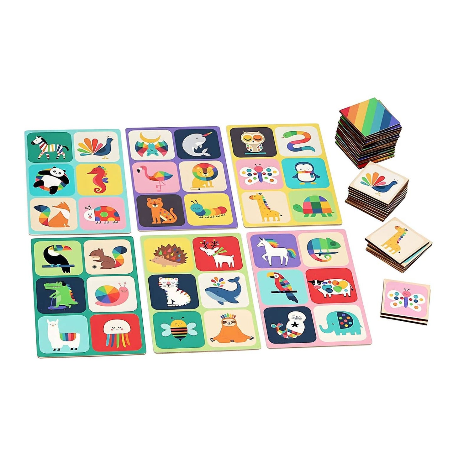 Loto em Madeira Animais Arco-íris ideal para aprendizagem em família
