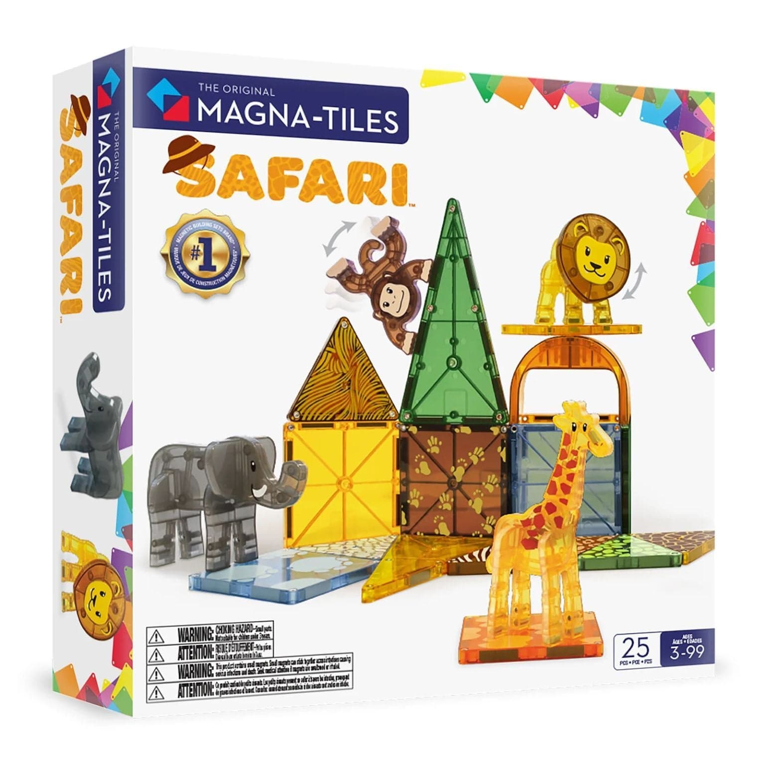 Magna-Tiles Animais do Safari com peças coloridas e animais a construir cenários de selva