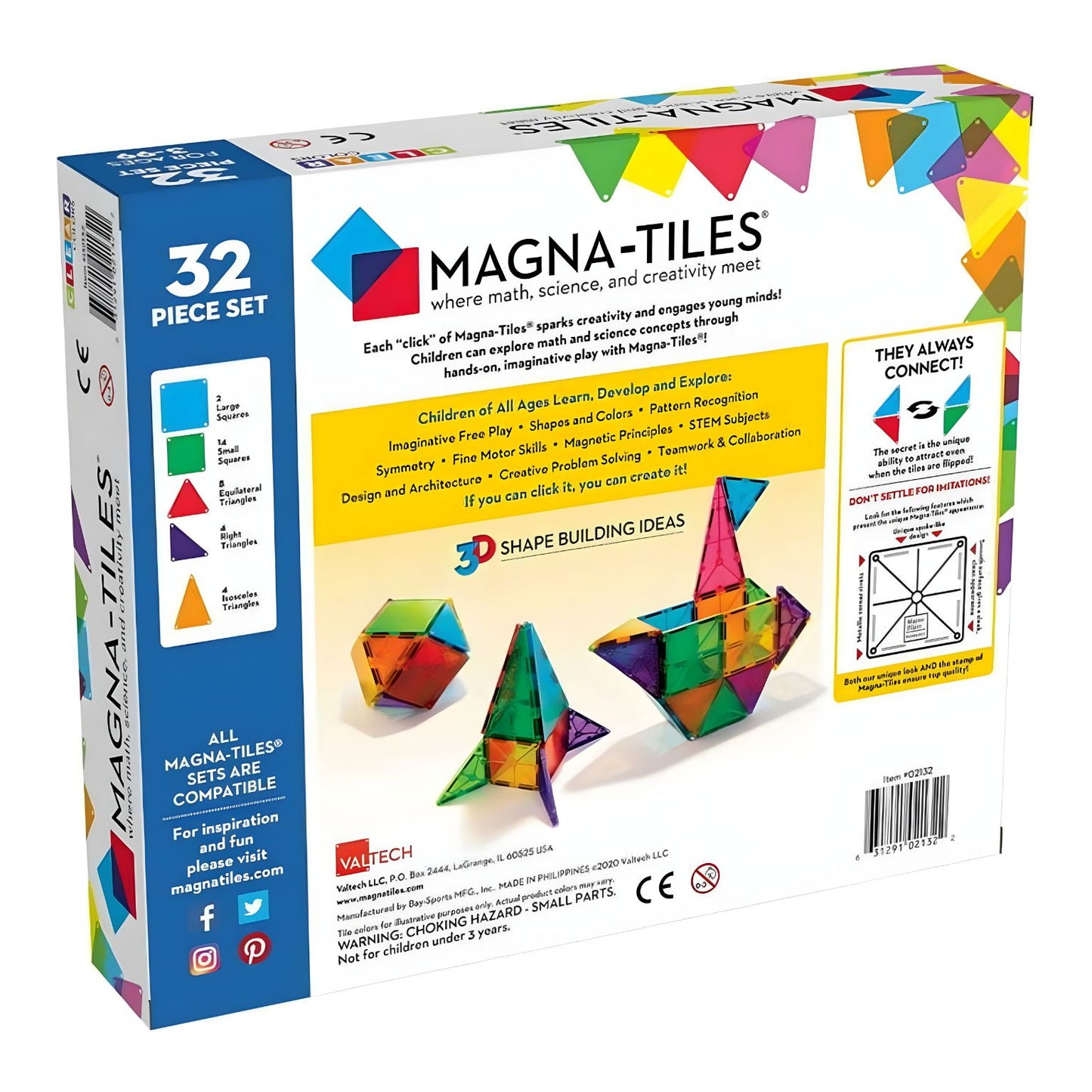 Magna-Tiles Cores Claras 32 peças blocos magnéticos coloridos em construções 3D