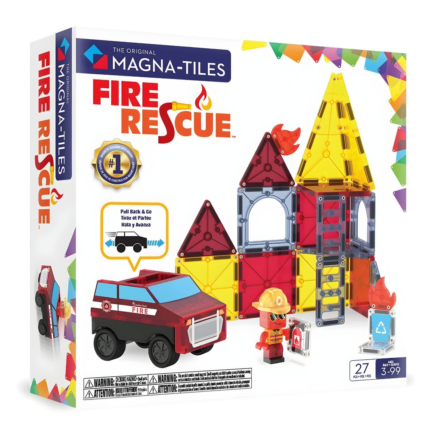 Magna-Tiles Fire Rescue conjunto magnético de bombeiros com torre e viatura