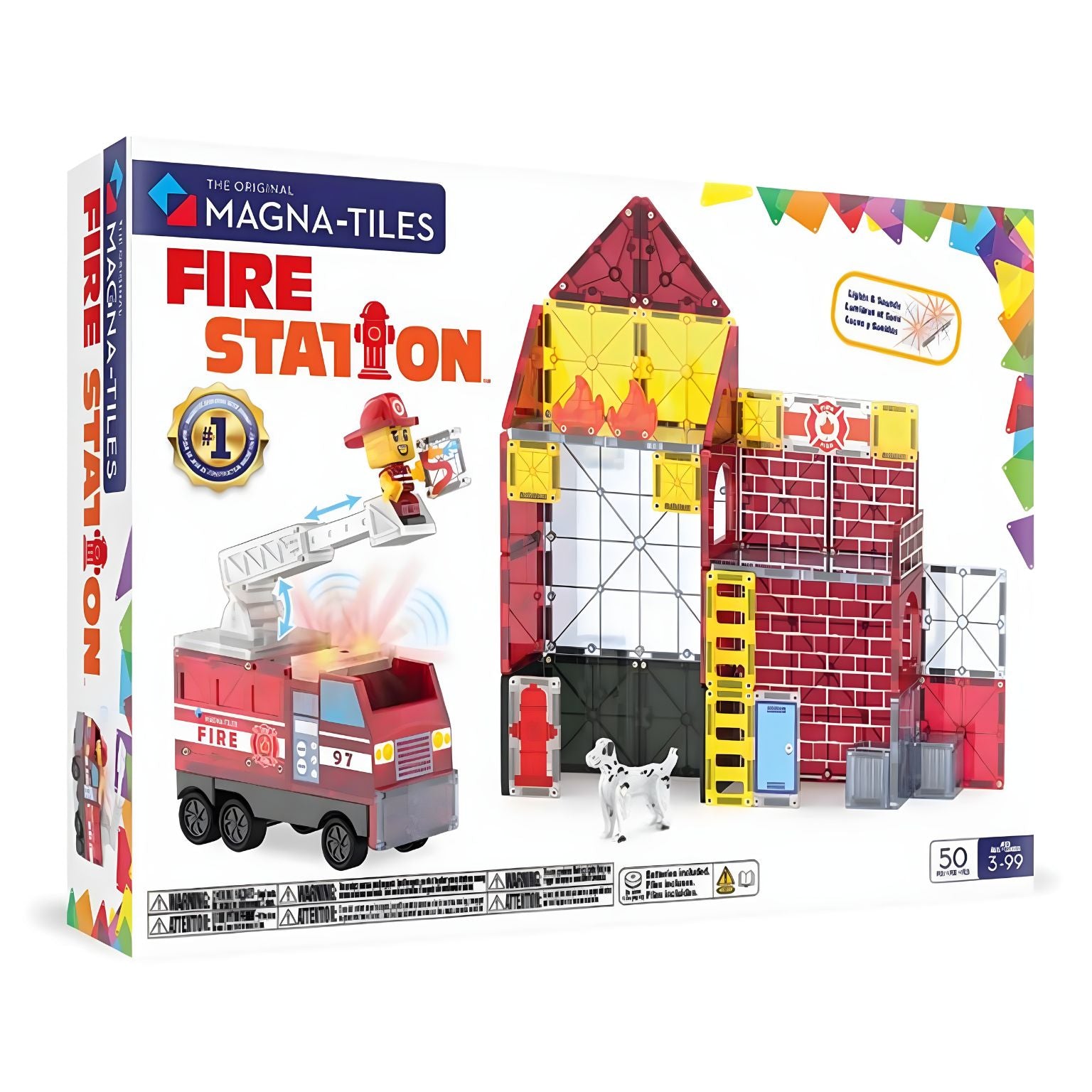 Magna-Tiles Fire Rescue estação de bombeiros magnética com camião e bombeiro
