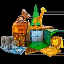 Magna-Tiles Animais do Safari com peças coloridas e animais a construir cenários de selva