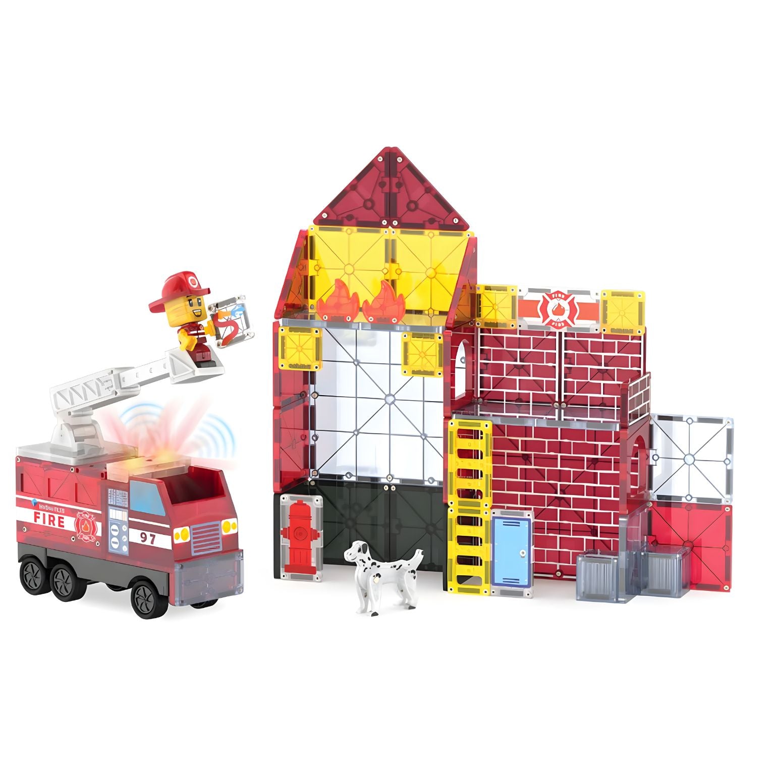 Magna-Tiles Fire Rescue estação de bombeiros magnética com camião e bombeiro
