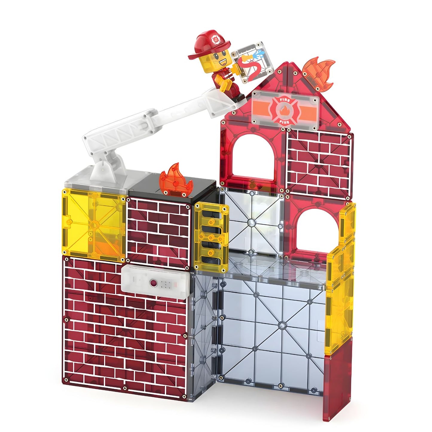 Magna-Tiles Fire Rescue estação de bombeiros magnética com camião e bombeiro