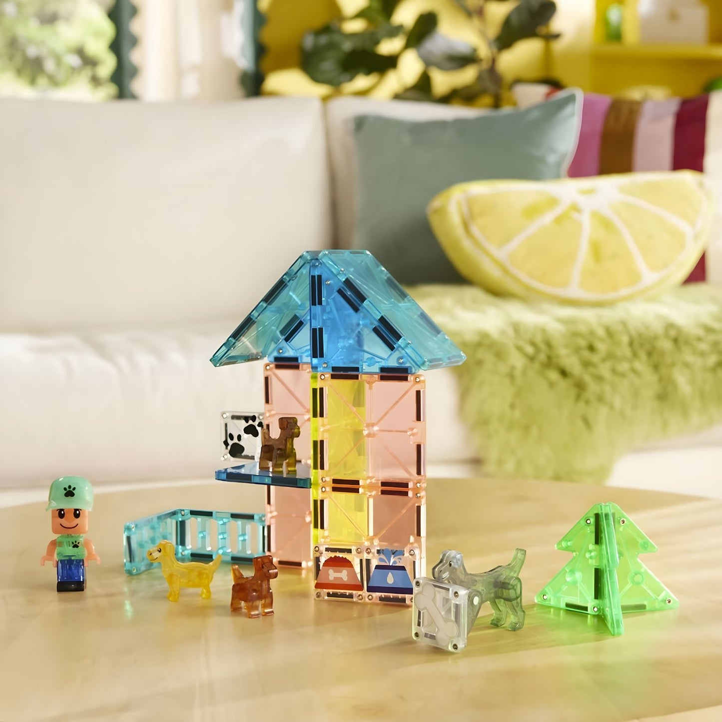 Magna-Tiles Puppy Park casa magnética colorida com cachorrinhos e tratador